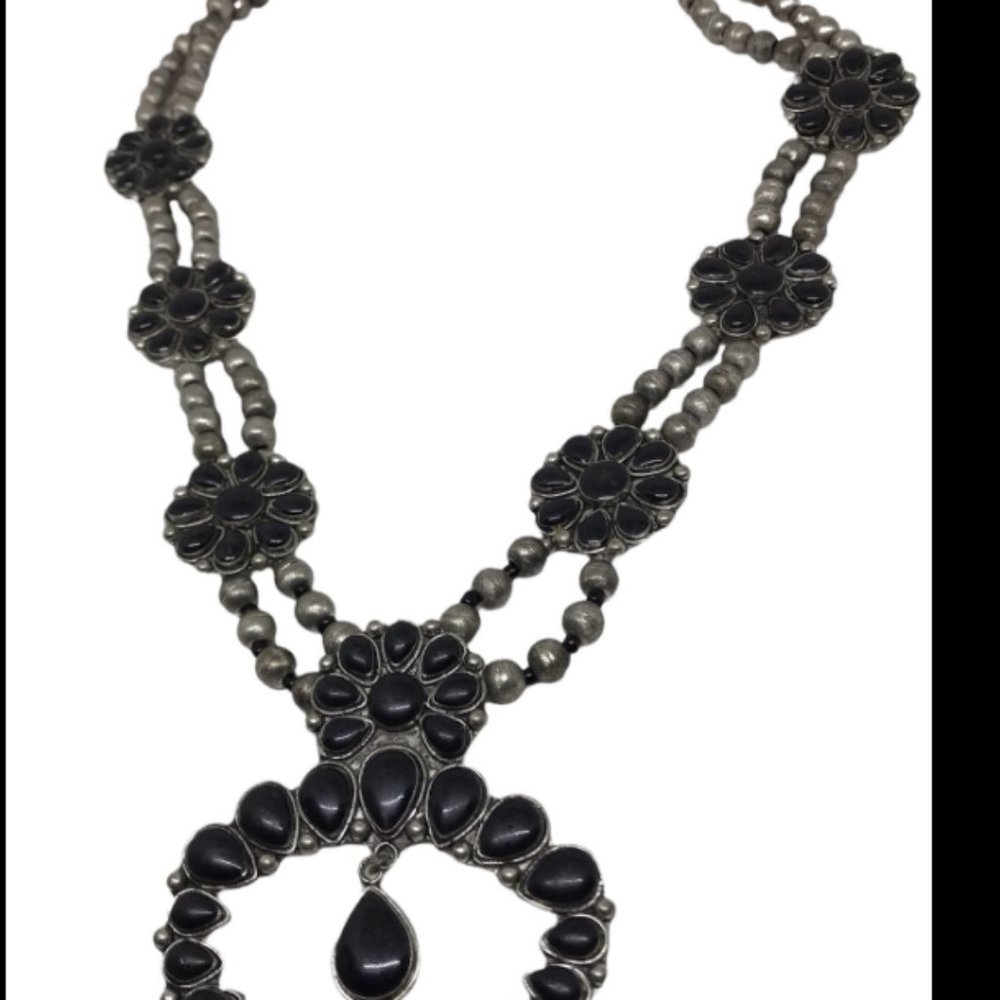 Handmade simulated onyx and precious metals paparazzi necklace